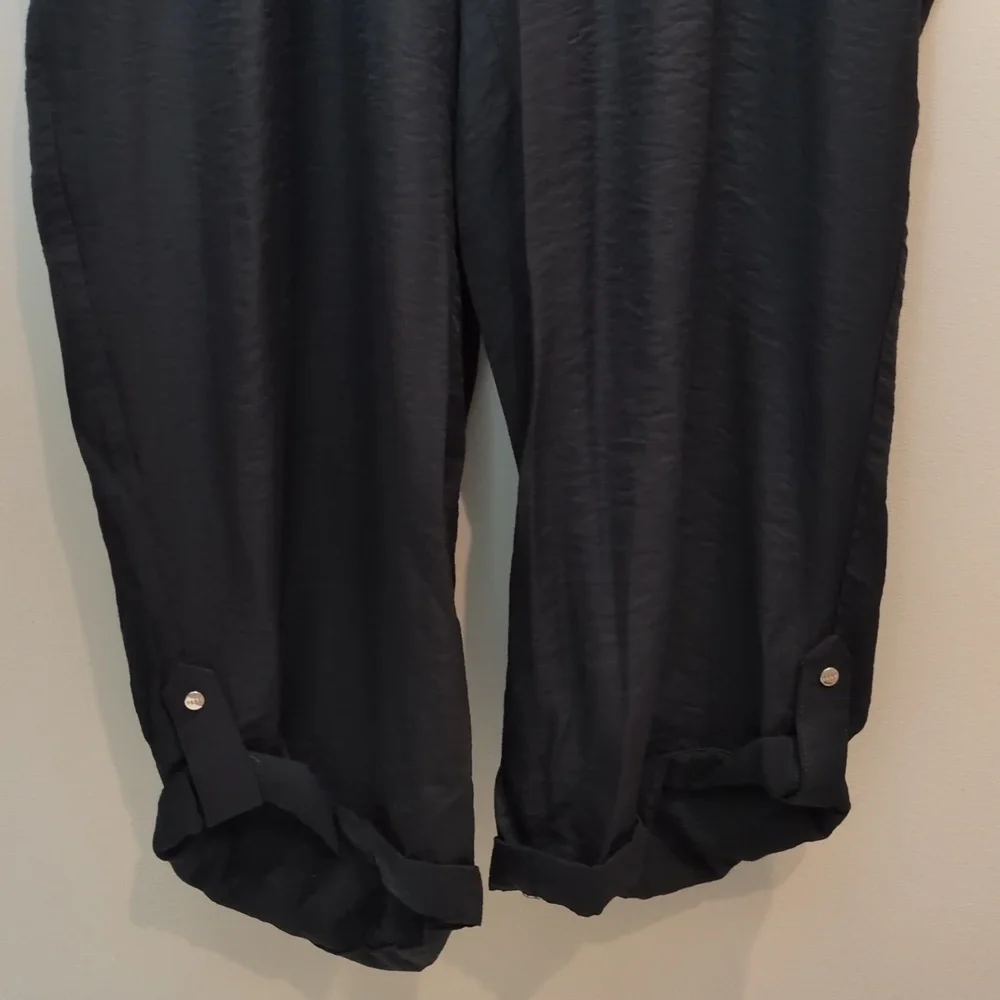 DKNY Black V-Neck Button Down Short Sleeve Rolled Ankle Hem Jumpsuit Women's XL